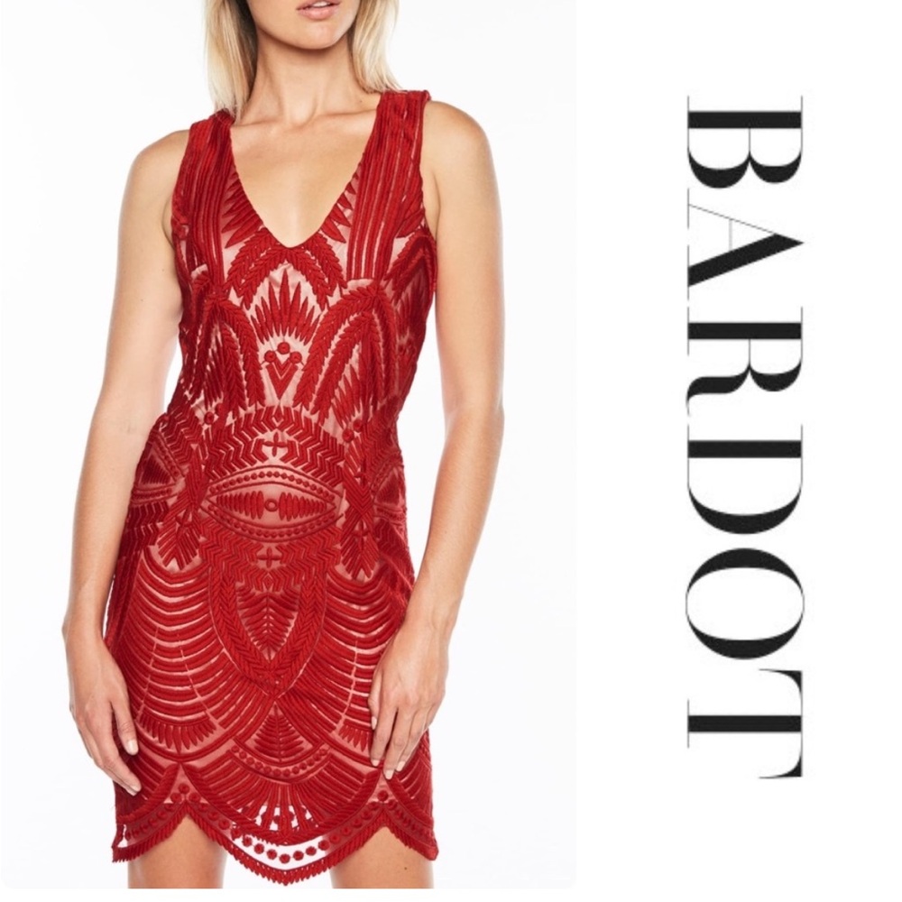 Bardot Embroidered Mesh sleeveless mini Dress